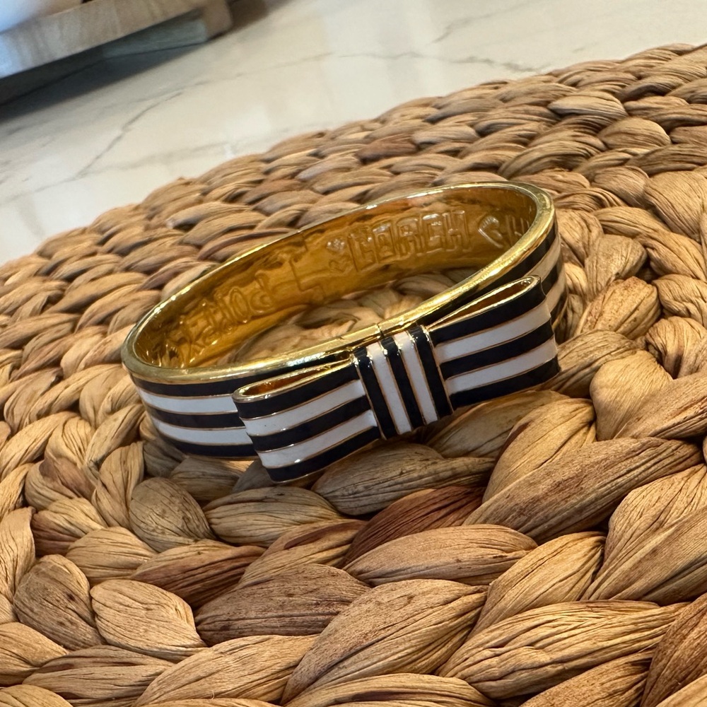 Coach Gold-tone Navy & White Striped Bow Bangle Bracelet